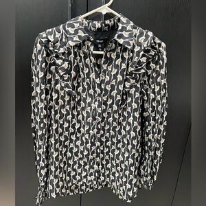 Me+Em silk cotton frill ginko leaf print blouse